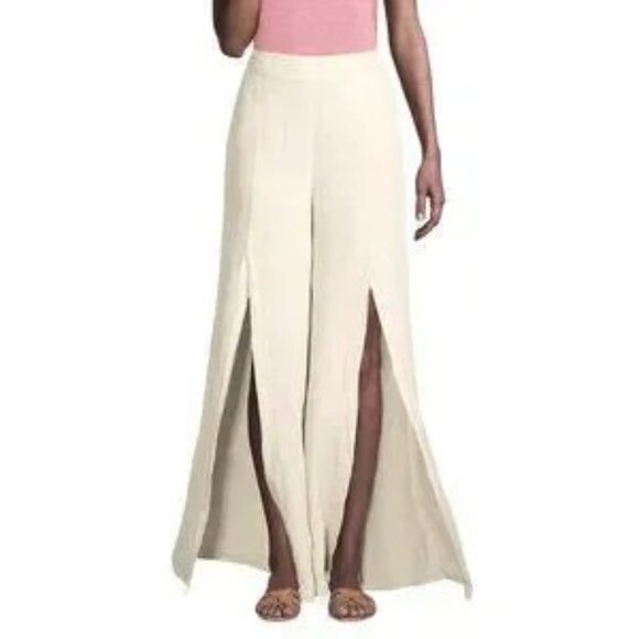 120% Lino NWT Resort Linen Split-Front Pants WHITE Small - Picture 8 of 8